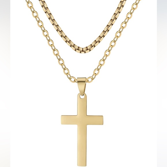Accessories Stainless Steel Cross Necklace Layered Box Chain And
